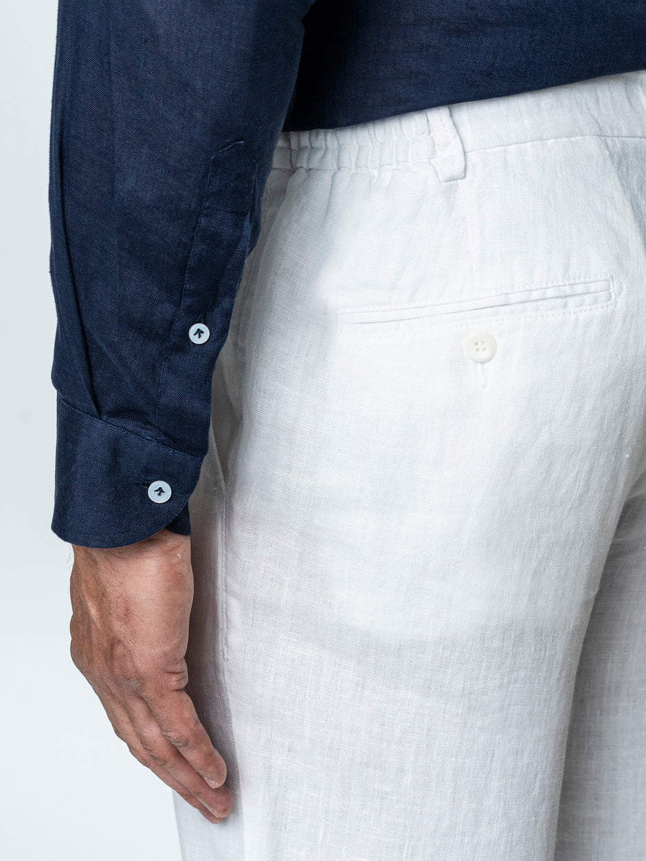 Pantaloni Barbati Albi Casual De Vara Din In Natural BMan714 (7)