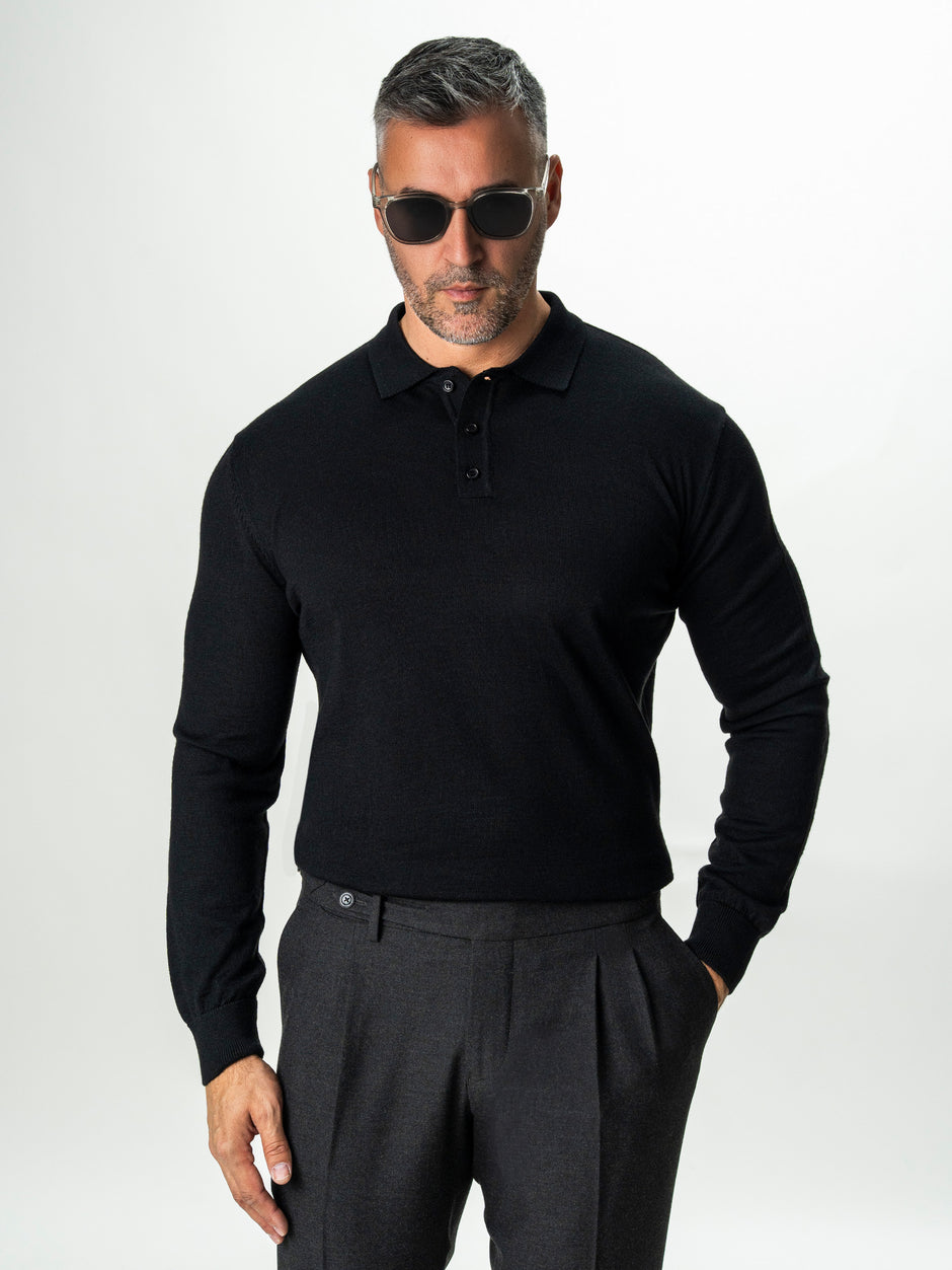 Pulover Barbati Negru Polo Din Lana Merinos BMan0051 (4)