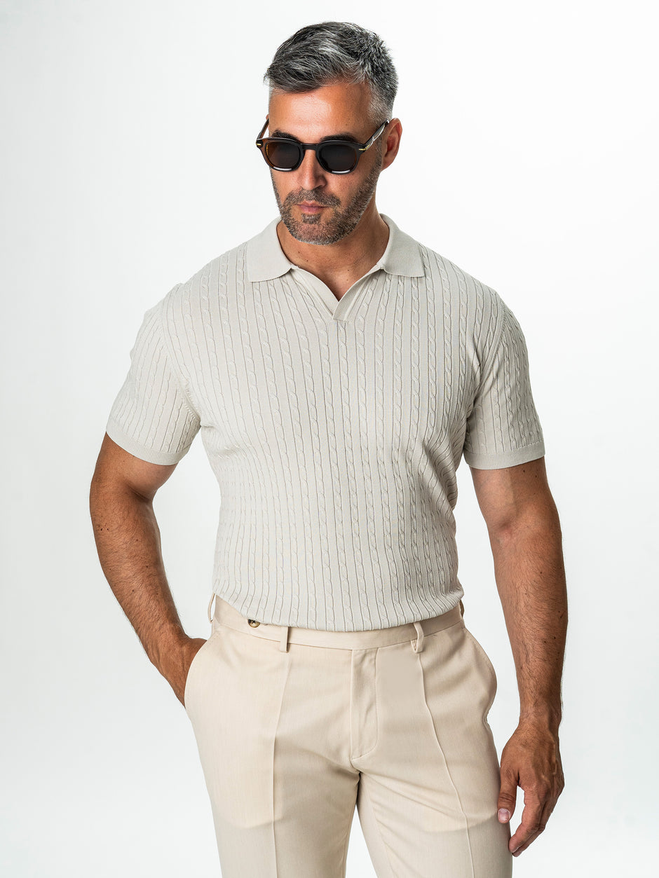 Tricou Barbati Polo Modern De Vara Crem BMan297 (4)