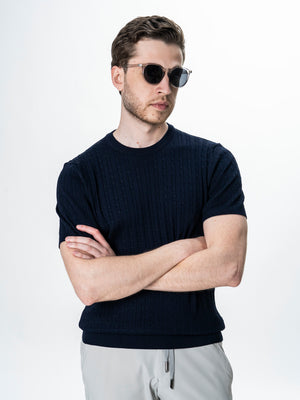 Tricou Barbati Bleumarin Model Torsada Guler Rotund BMan0104