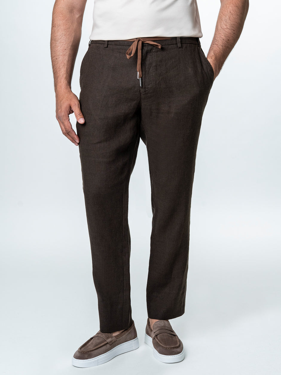 Pantaloni Casual Cu Snur In Talie Vara Barbati In Natural Maro Cafeniu BMan714 (4)