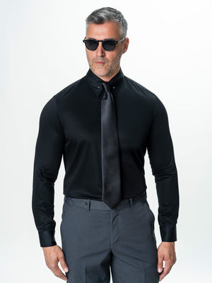 Camasa Barbati Neagra 100% Bumbac Usor de Calcat Guler Ac Pin BMan743