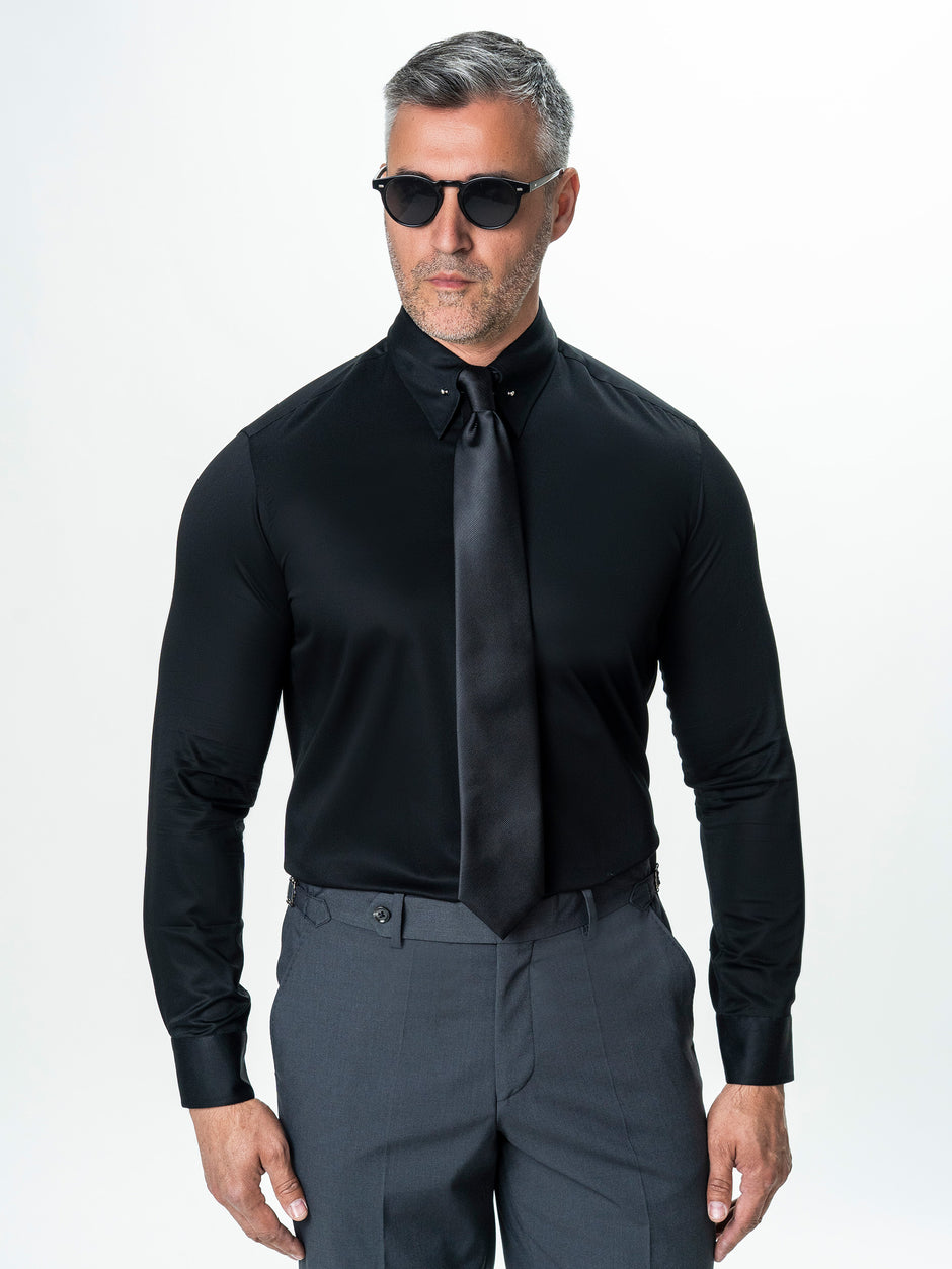 Camasa Barbati Neagra 100% Bumbac Usor de Calcat Guler Ac Pin BMan743 (1)