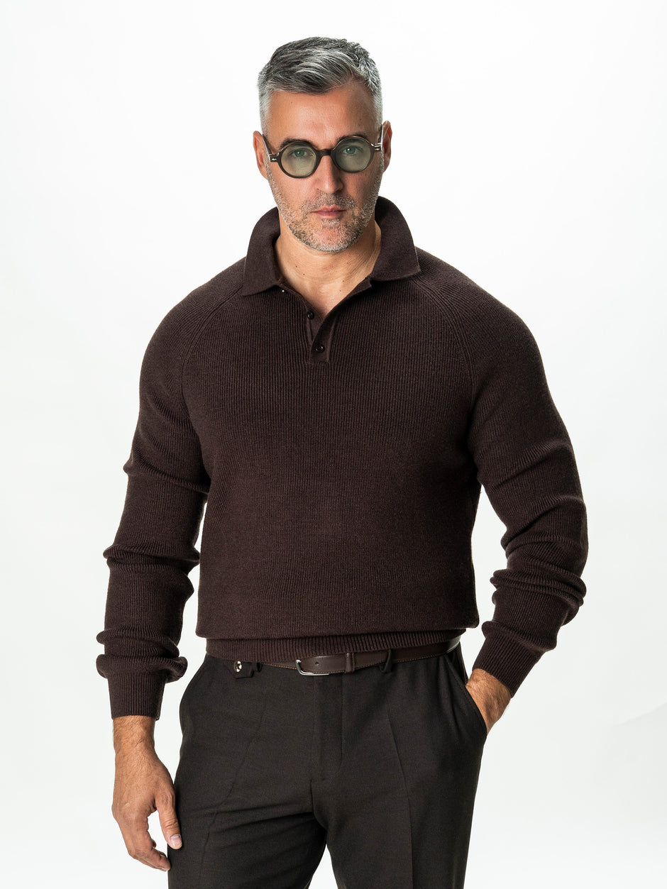 Pulover Polo Maro Cafeniu Barbati Relaxed Fit BMan0118 (1)
