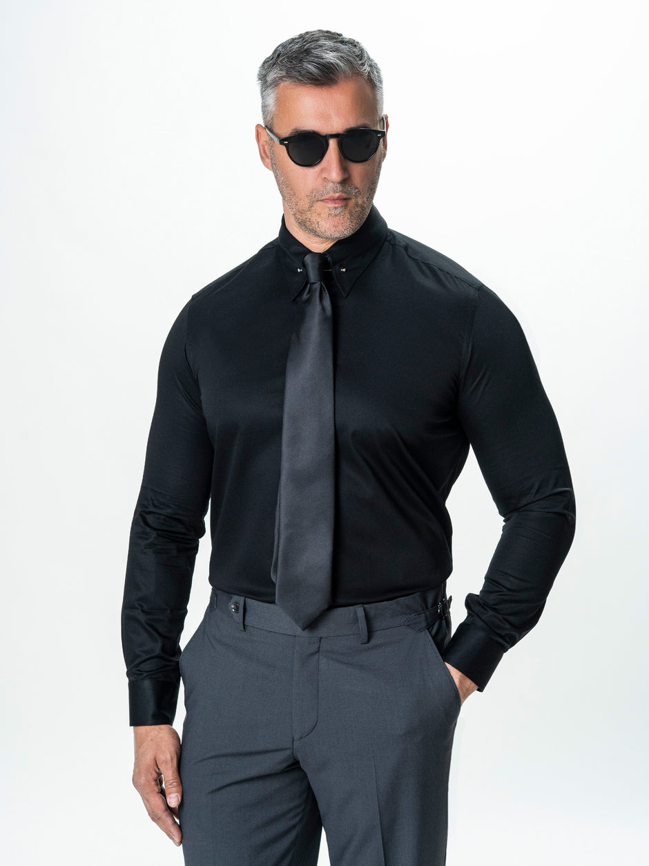 Camasa Barbati Neagra 100% Bumbac Usor de Calcat Guler Ac Pin BMan743 (3)