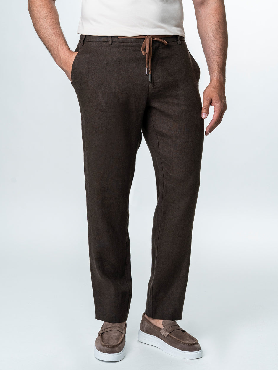 Pantaloni Casual Cu Snur In Talie Vara Barbati In Natural Maro Cafeniu BMan714 (1)
