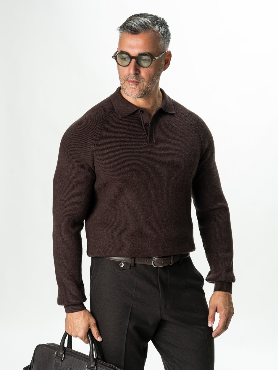 Pulover Polo Maro Cafeniu Barbati Relaxed Fit BMan0118 (2)
