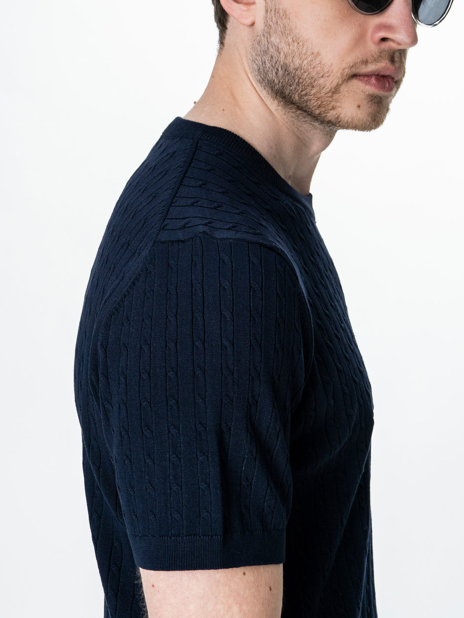 Tricou Barbati Bleumarin Model Torsada Guler Rotund BMan0104 (9)