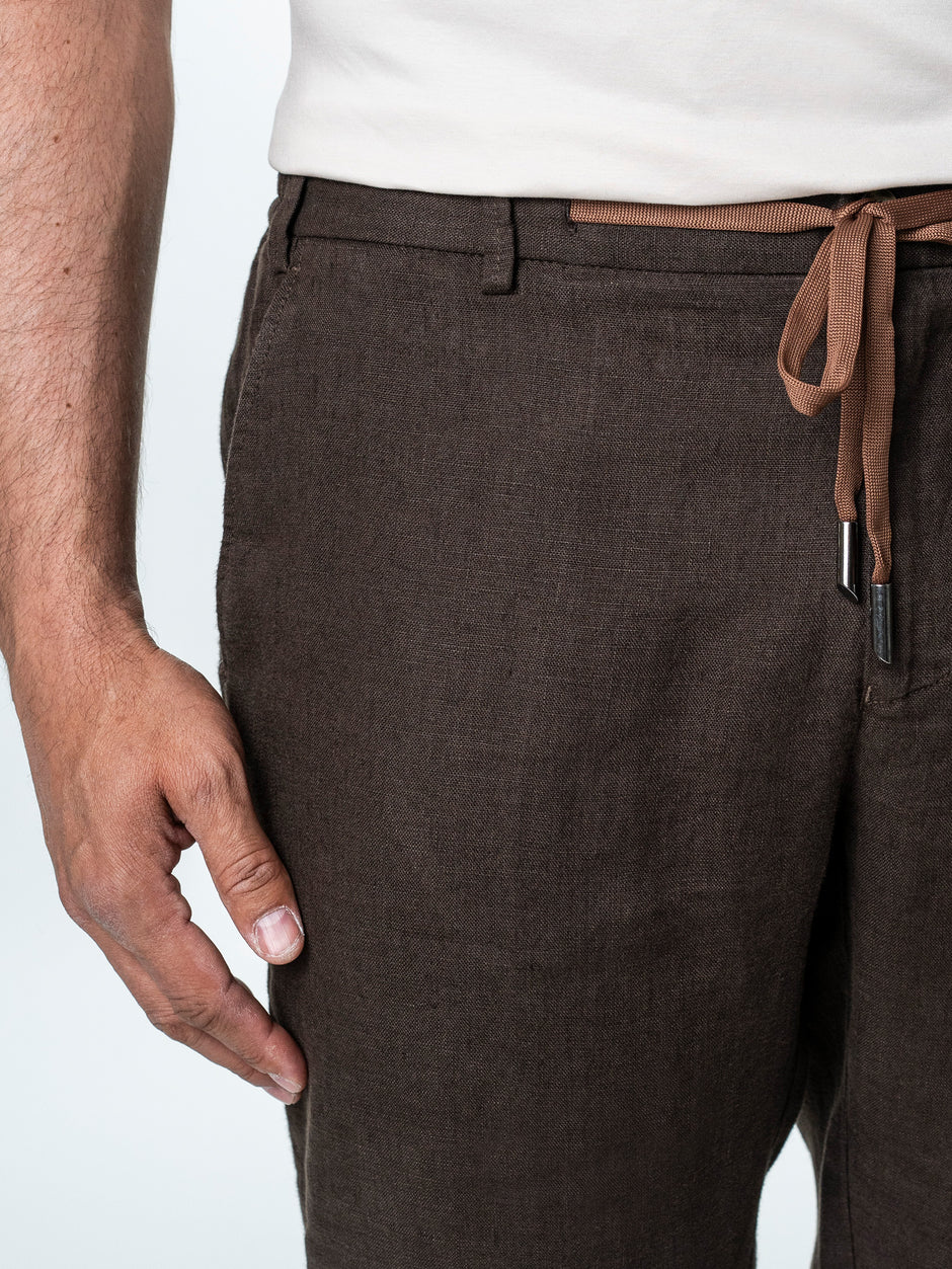 Pantaloni Casual Cu Snur In Talie Vara Barbati In Natural Maro Cafeniu BMan714 (3)