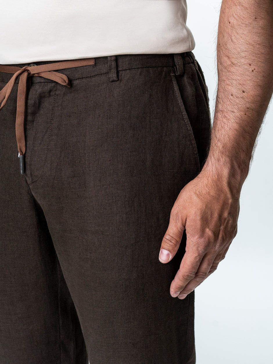 Pantaloni Casual Cu Snur In Talie Vara Barbati In Natural Maro Cafeniu BMan714 (5)