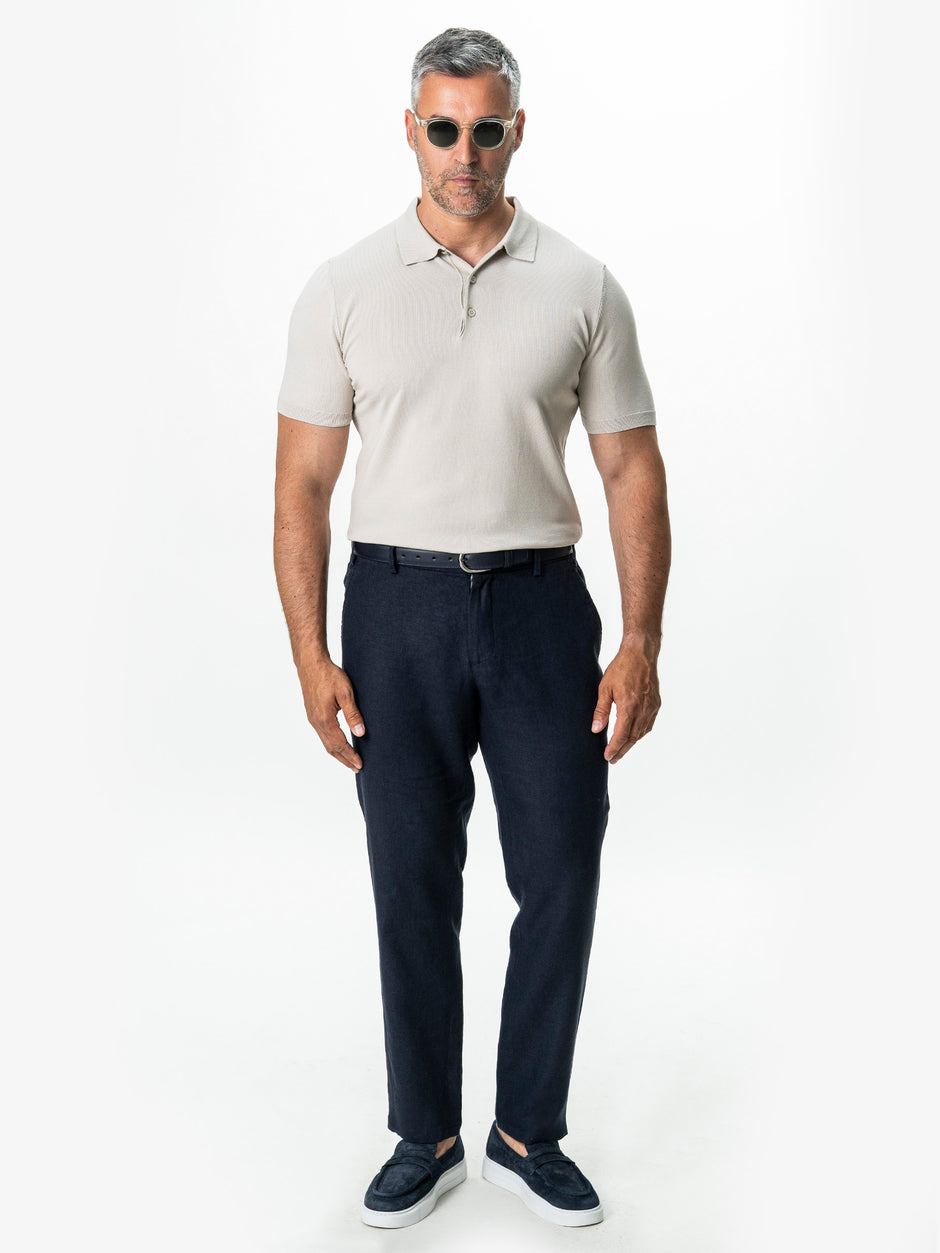Pantaloni Casual Cu Snur In Talie Vara Barbati In Natural Bleumarin BMan714 (2)