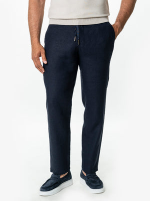 Pantaloni Casual Cu Snur In Talie Vara Barbati In Natural Bleumarin BMan714