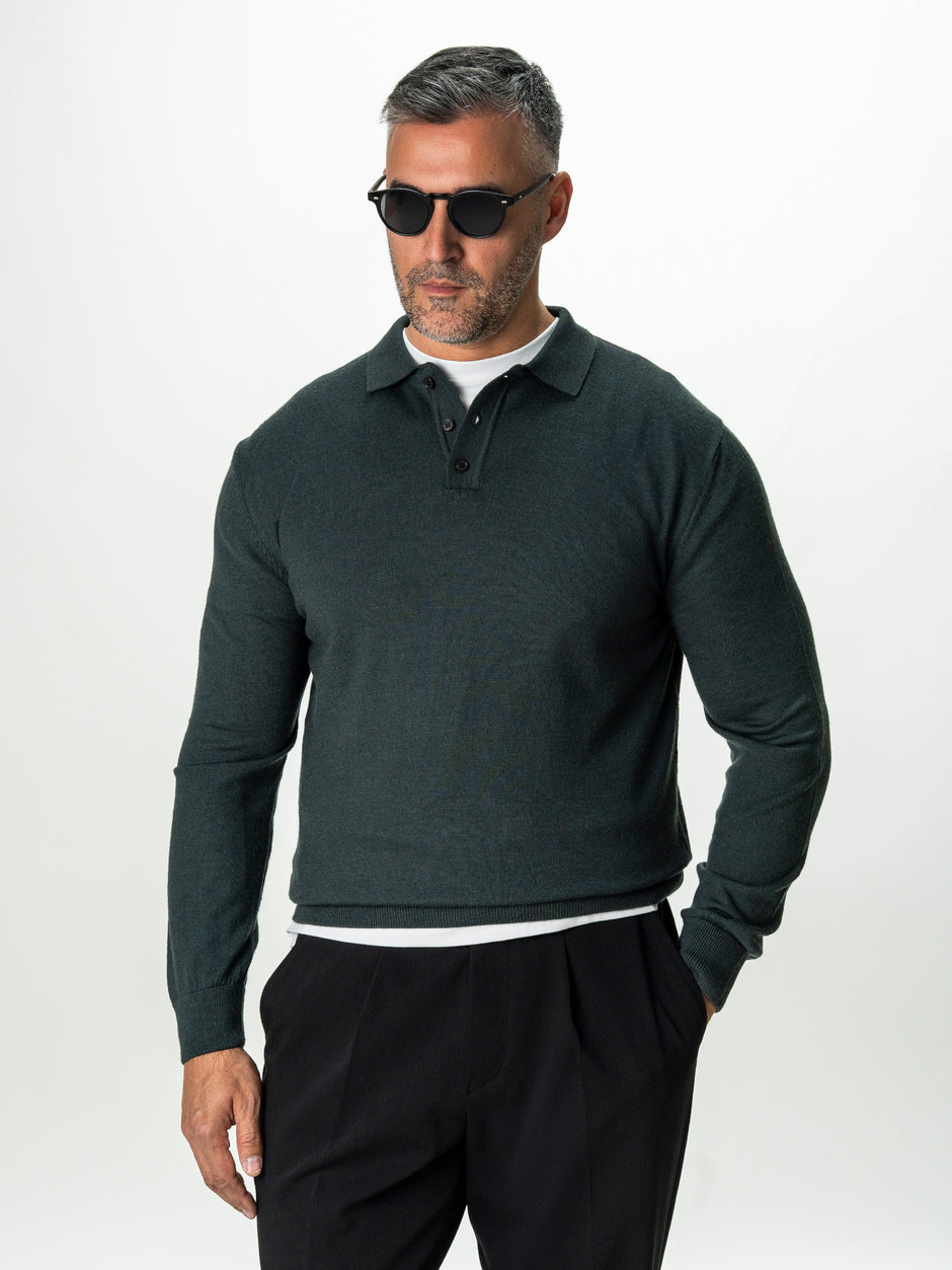 Pulover Barbati Gri Polo Din Lana Merinos BMan0051 (5)