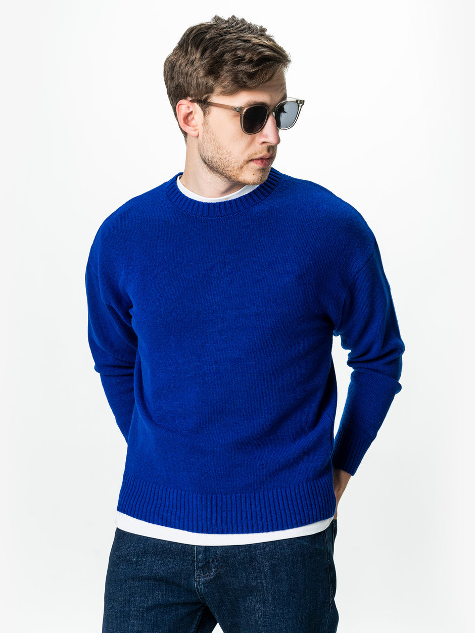Pulover Barbati Albastru Indigo Taupe Oversize 100% Lana Lambswool BMan0033 (6)