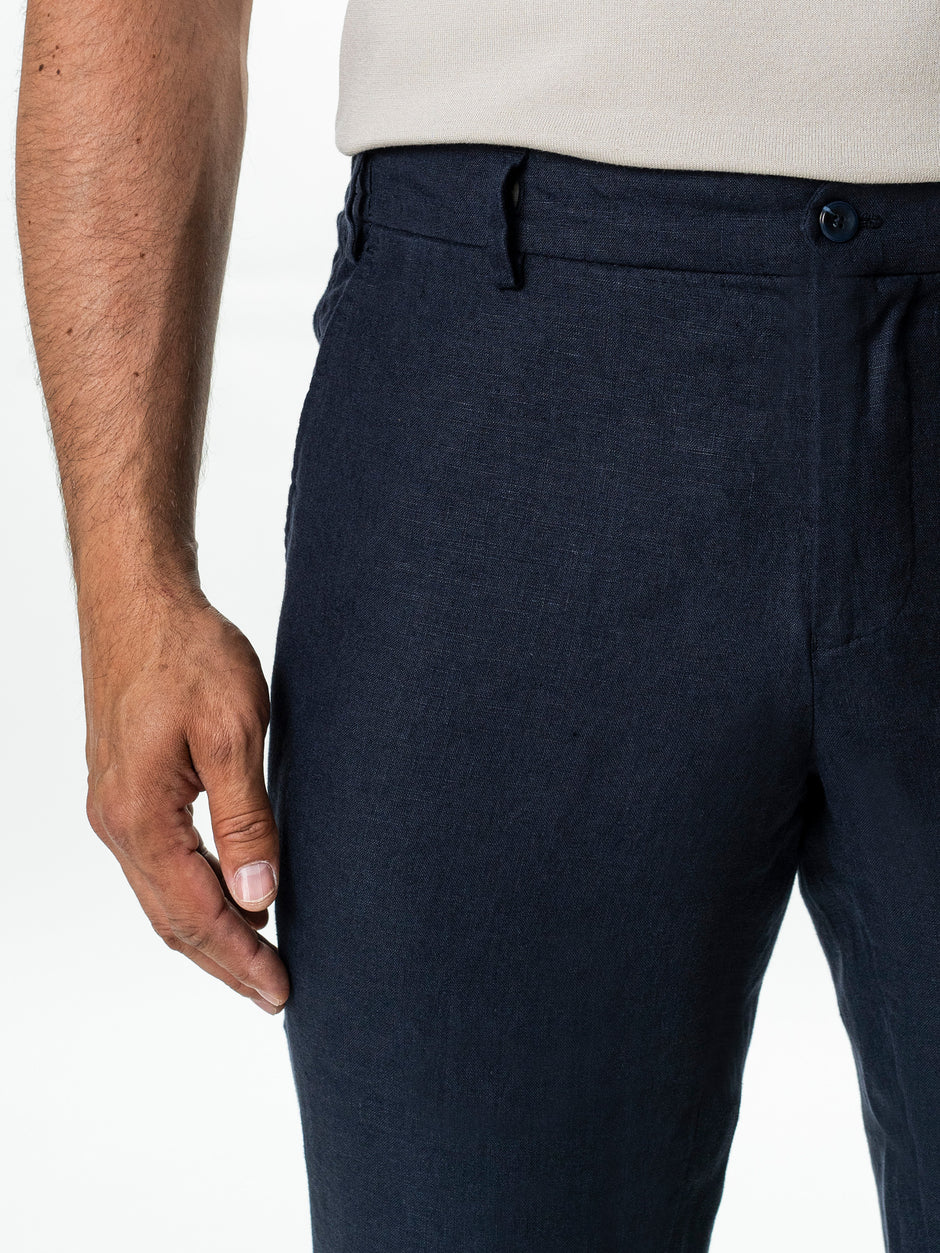 Pantaloni Casual Cu Snur In Talie Vara Barbati In Natural Bleumarin BMan714 (4)