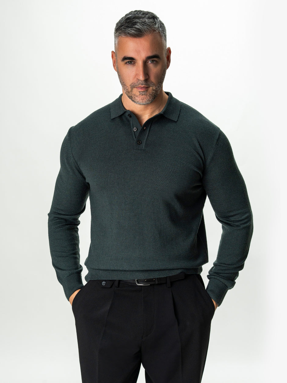 Pulover Barbati Gri Polo Din Lana Merinos BMan0051 (1)