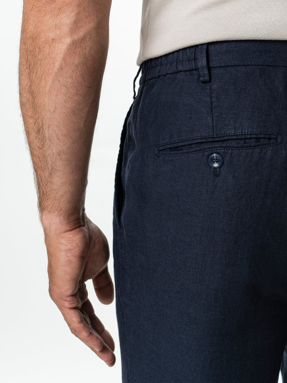 Pantaloni Casual Cu Snur In Talie Vara Barbati In Natural Bleumarin BMan714 (6)