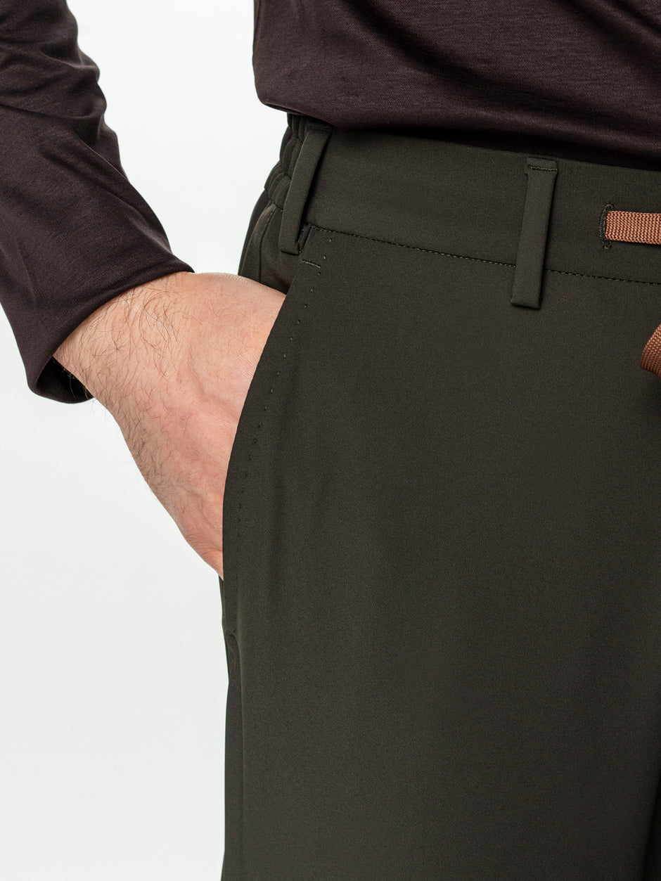 Pantaloni Verde Inchis City Flexo Cu Snur Barbati Din Spandex Milano BMan708 (5)