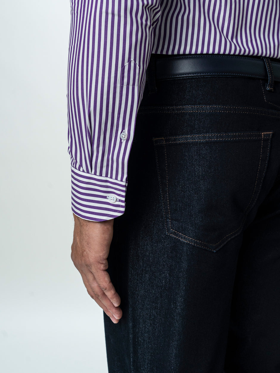 Camasa Barbati Alba cu Dungi Mov Smart Casual BMan0002 (8)