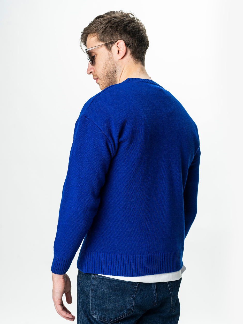Pulover Barbati Albastru Indigo Taupe Oversize 100% Lana Lambswool BMan0033 (8)