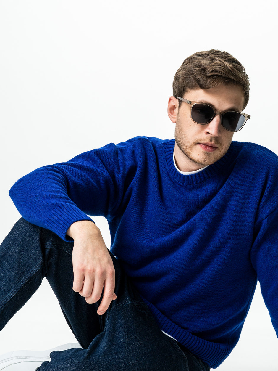 Pulover Barbati Albastru Indigo Taupe Oversize 100% Lana Lambswool BMan0033 (4)