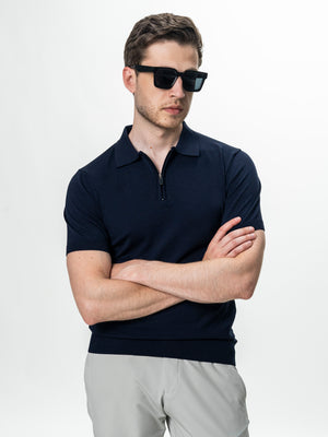 Tricou Barbati Polo Bleumarin din Rayon cu Fermoar BMan0101
