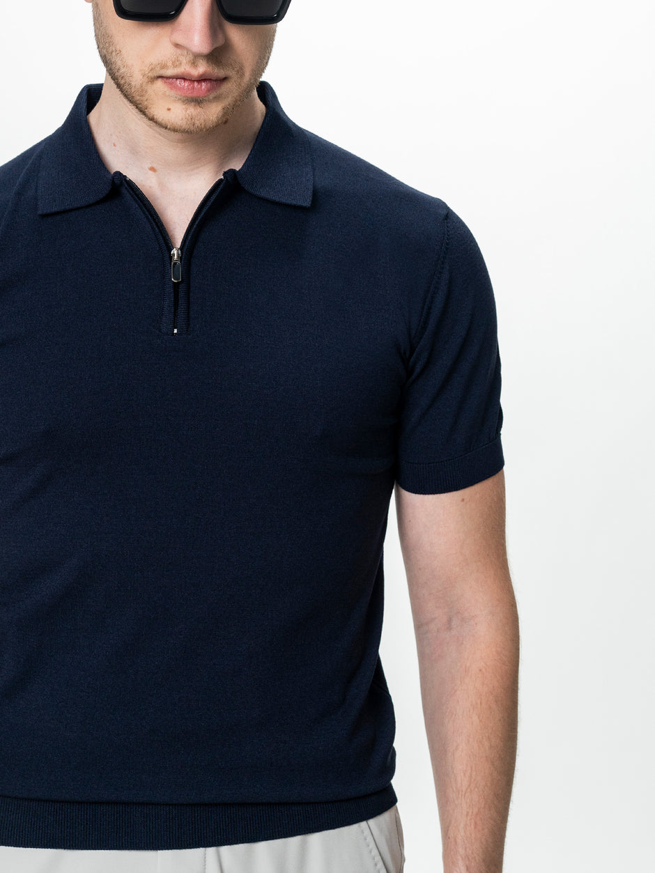 Tricou Barbati Polo Bleumarin din Rayon cu Fermoar BMan0101 (4)