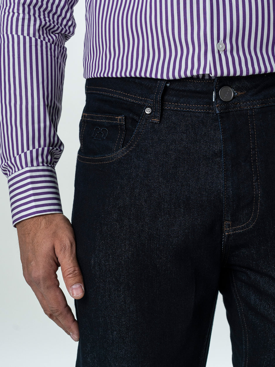 Blugi Barbati Albastru Inchis Comfort Fit Denim T400 BMan0003 (6)