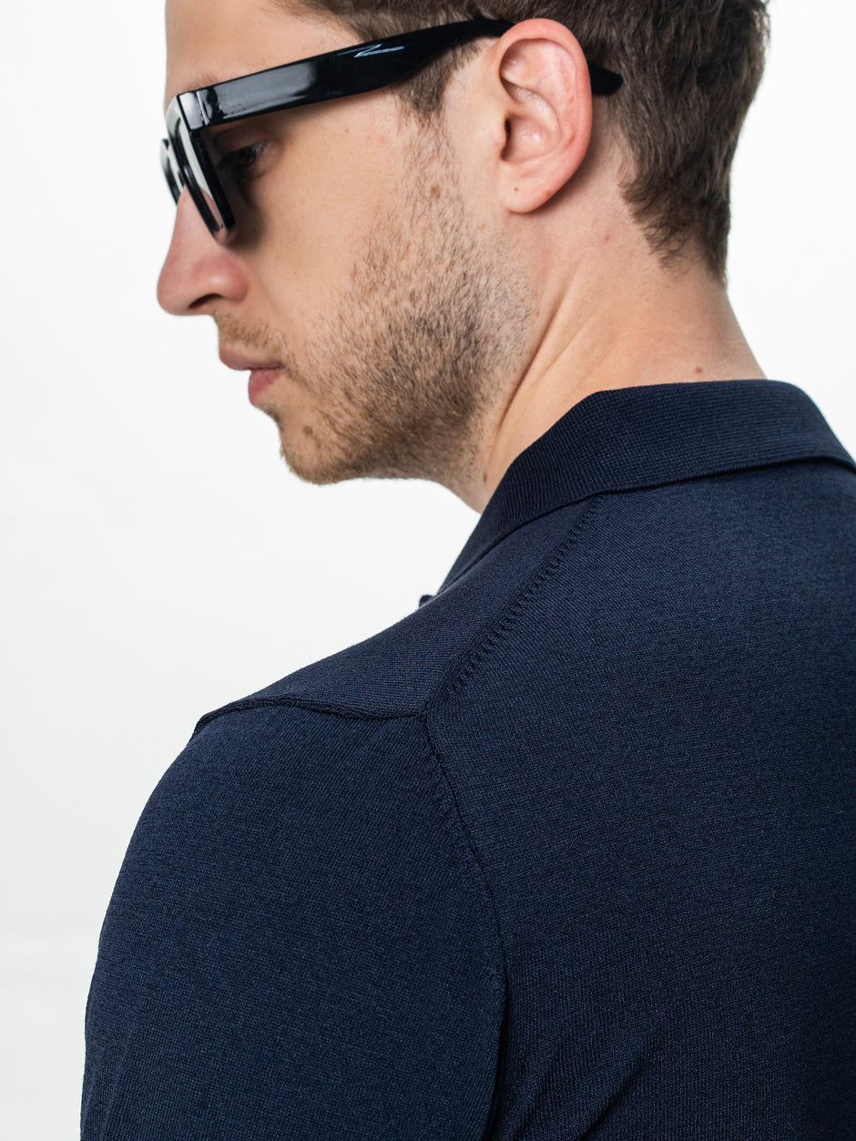 Tricou Barbati Polo Bleumarin din Rayon cu Fermoar BMan0101 (5)