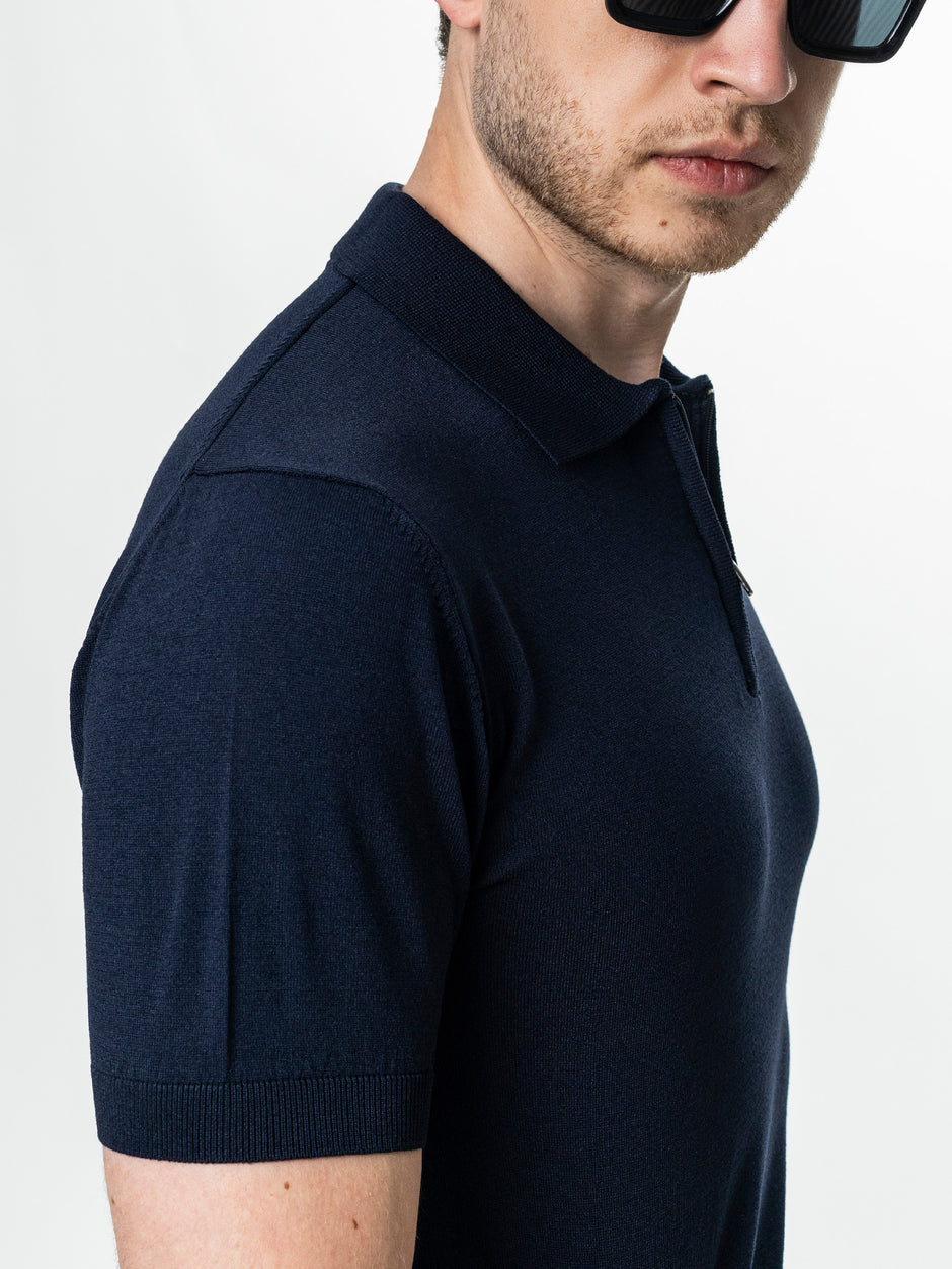 Tricou Barbati Polo Bleumarin din Rayon cu Fermoar BMan0101 (7)