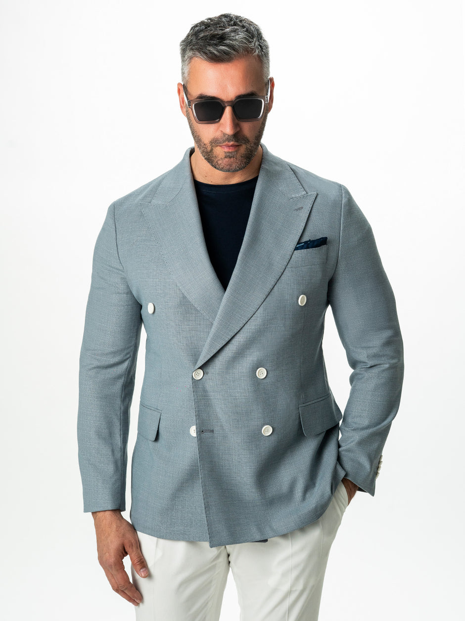 Sacou Barbati Vara Albastru Blue Sky La Doua Randuri BMan0052 (2)