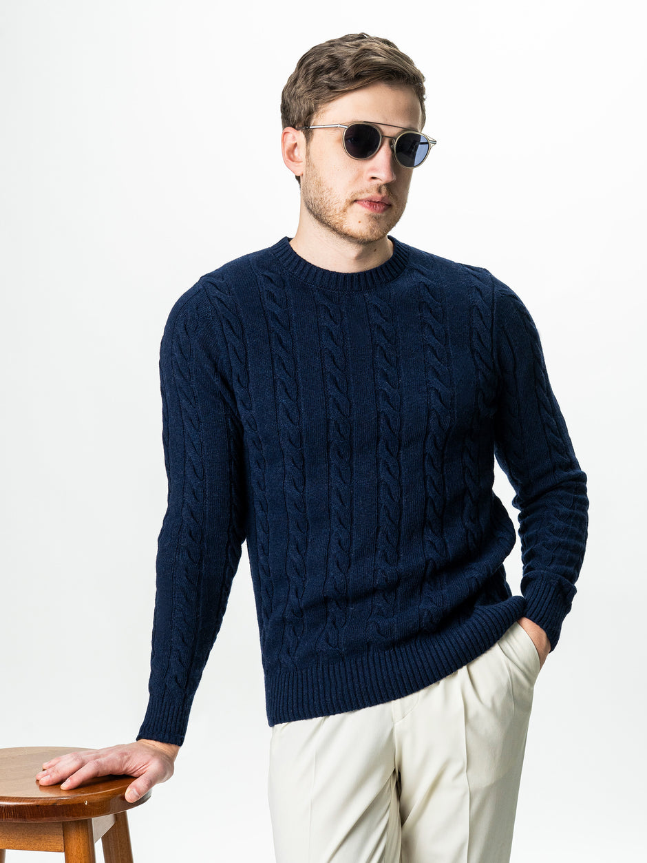 Pulover Barbati Albastru Toamna & Iarna Din 100% Lambswool Torsada BMan0010 (4)