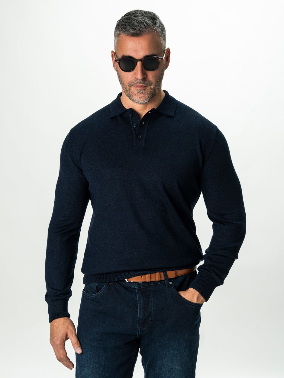 Pulover Barbati Bleumarin Polo Din Lana Merinos BMan0051 (4)