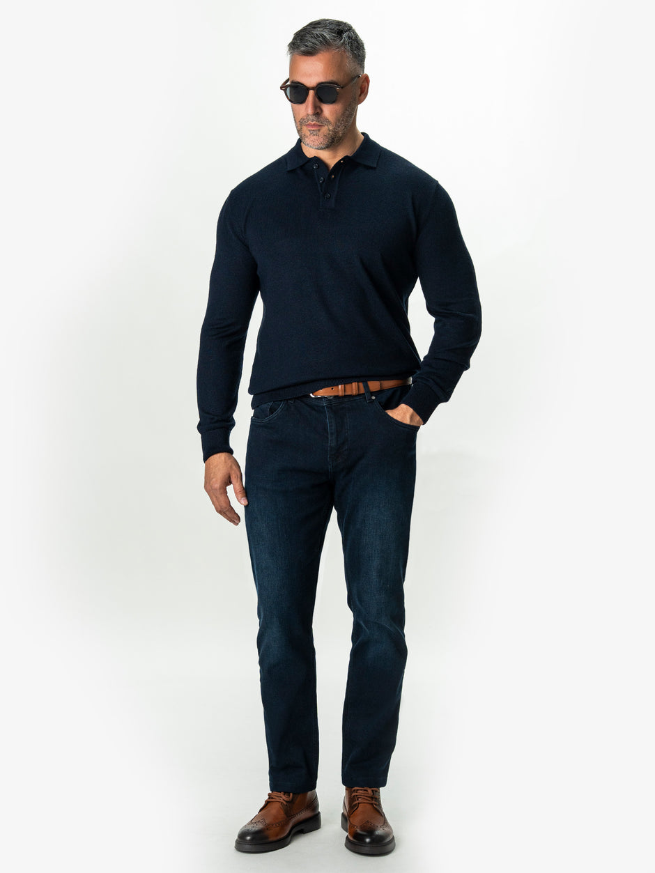 Pulover Barbati Bleumarin Polo Din Lana Merinos BMan0051 (5)