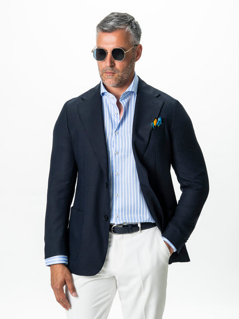 Sacou Barbati Bleumarin Lana Super 150's Loro Piana Herringbone BMan0077