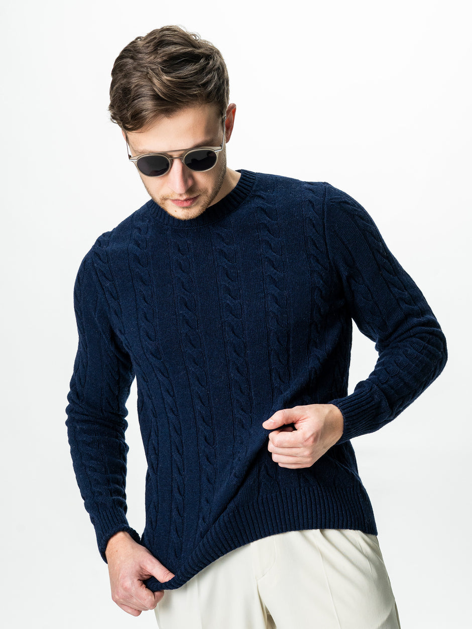 Pulover Barbati Albastru Toamna & Iarna Din 100% Lambswool Torsada BMan0010 (5)