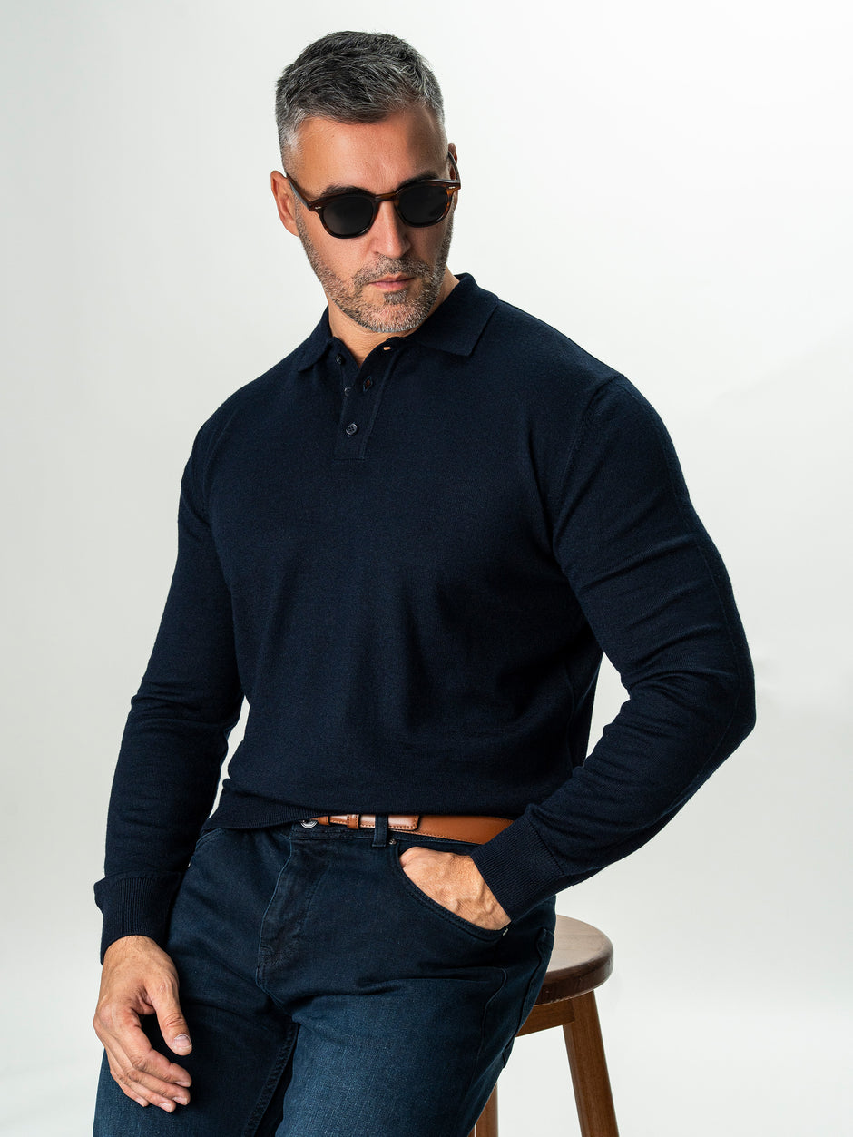 Pulover Barbati Bleumarin Polo Din Lana Merinos BMan0051 (1)