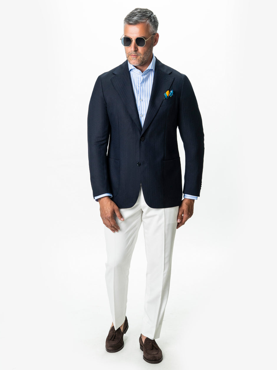 Sacou Barbati Bleumarin Lana Super 150's Loro Piana Herringbone BMan0077 (6)
