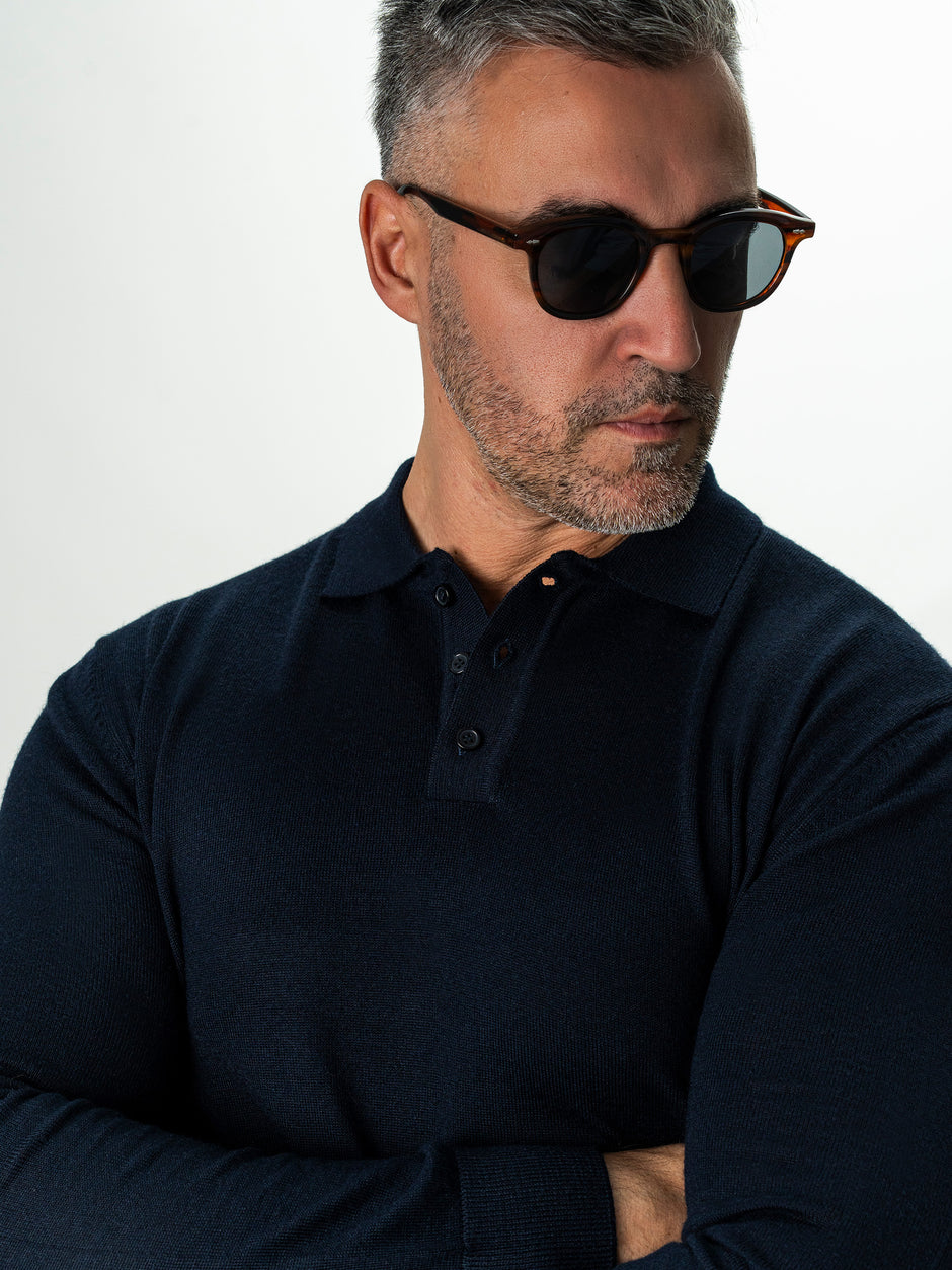 Pulover Barbati Bleumarin Polo Din Lana Merinos BMan0051 (3)