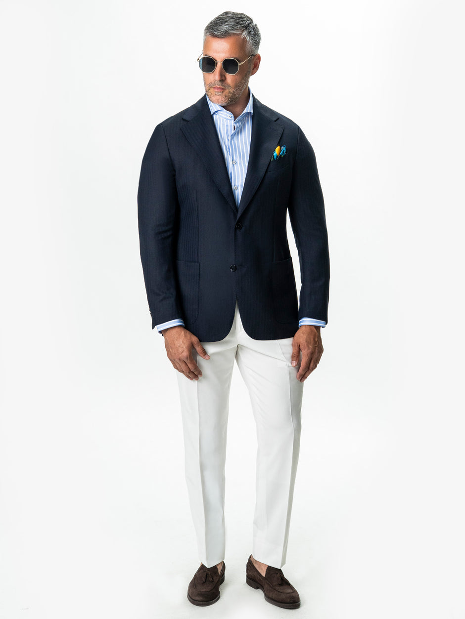 Sacou Barbati Bleumarin Lana Super 150's Loro Piana Herringbone BMan0077 (2)