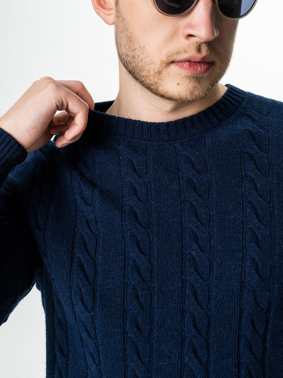 Pulover Barbati Albastru Toamna & Iarna Din 100% Lambswool Torsada BMan0010 (3)