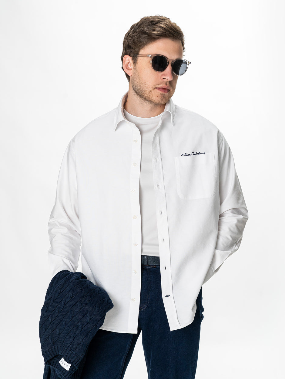 Camasa Alba Barbati Oversized Fit 100% Bumbac BMan0500 (4)