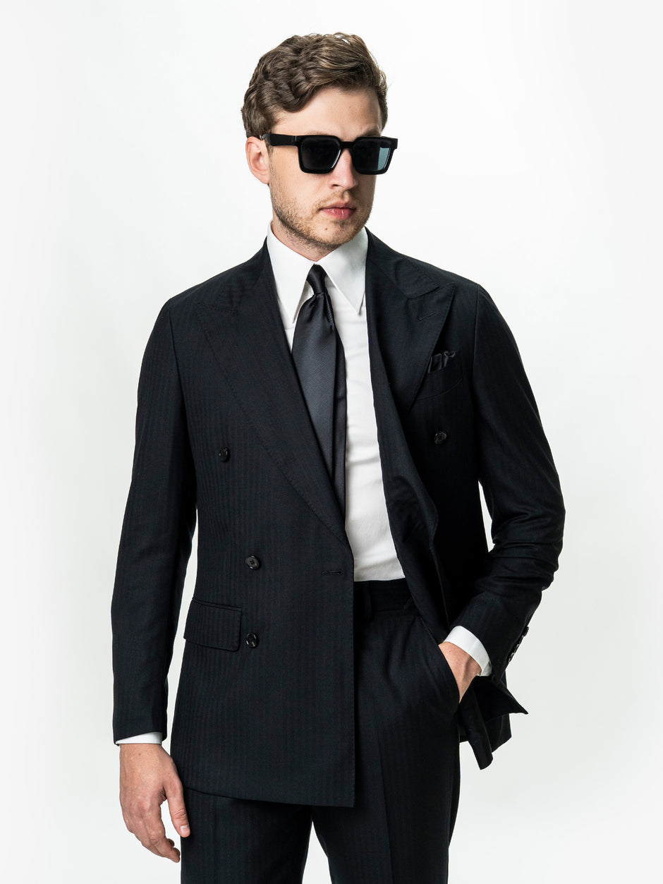 Costum Barbati Negru La Doua Randuri 100% Lana Loro Piana BMan0130 (2)