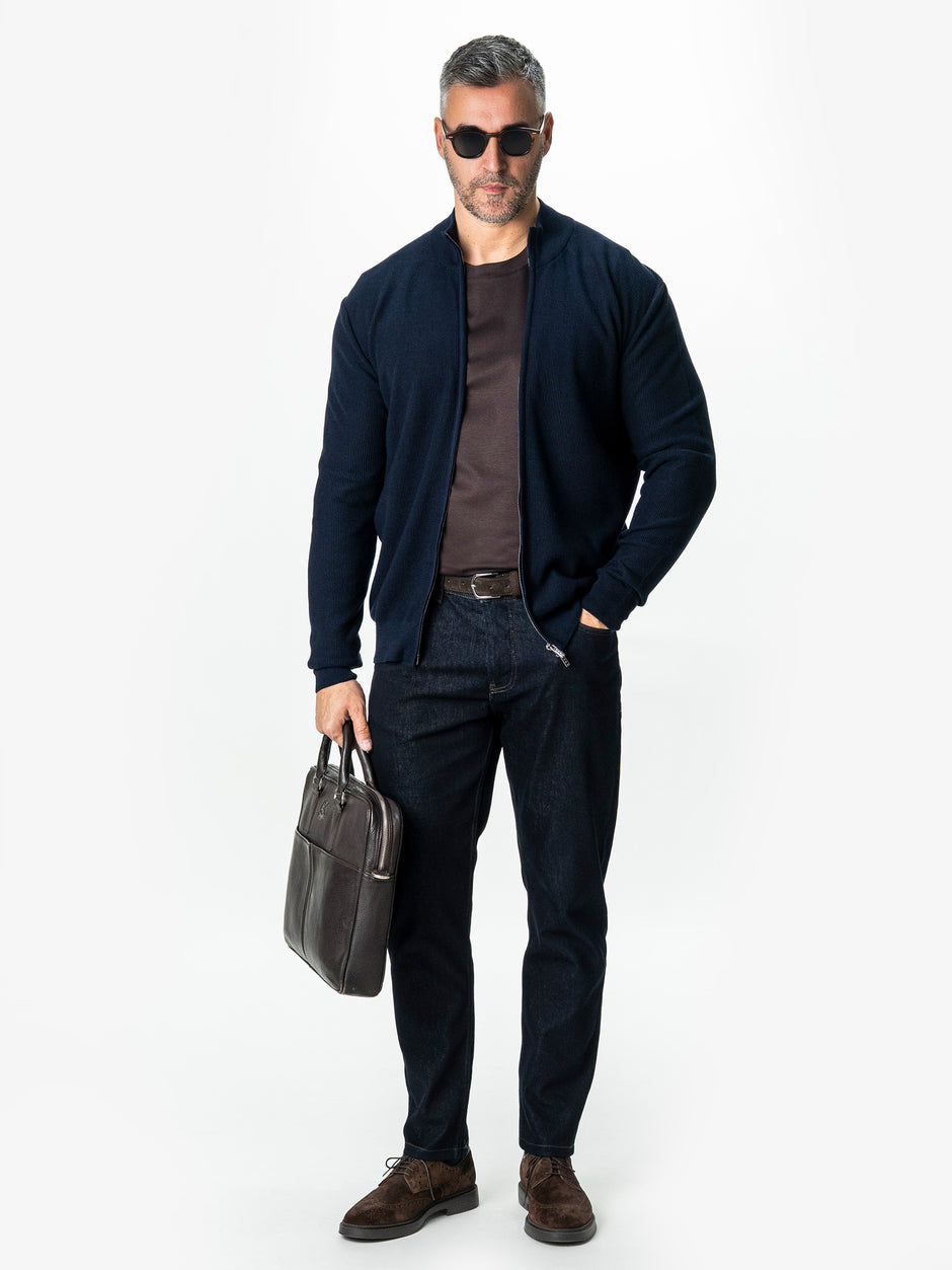 Pulover Barbati Bleumarin Cu Fermoar 100% Bumbac BMan0029 (7)