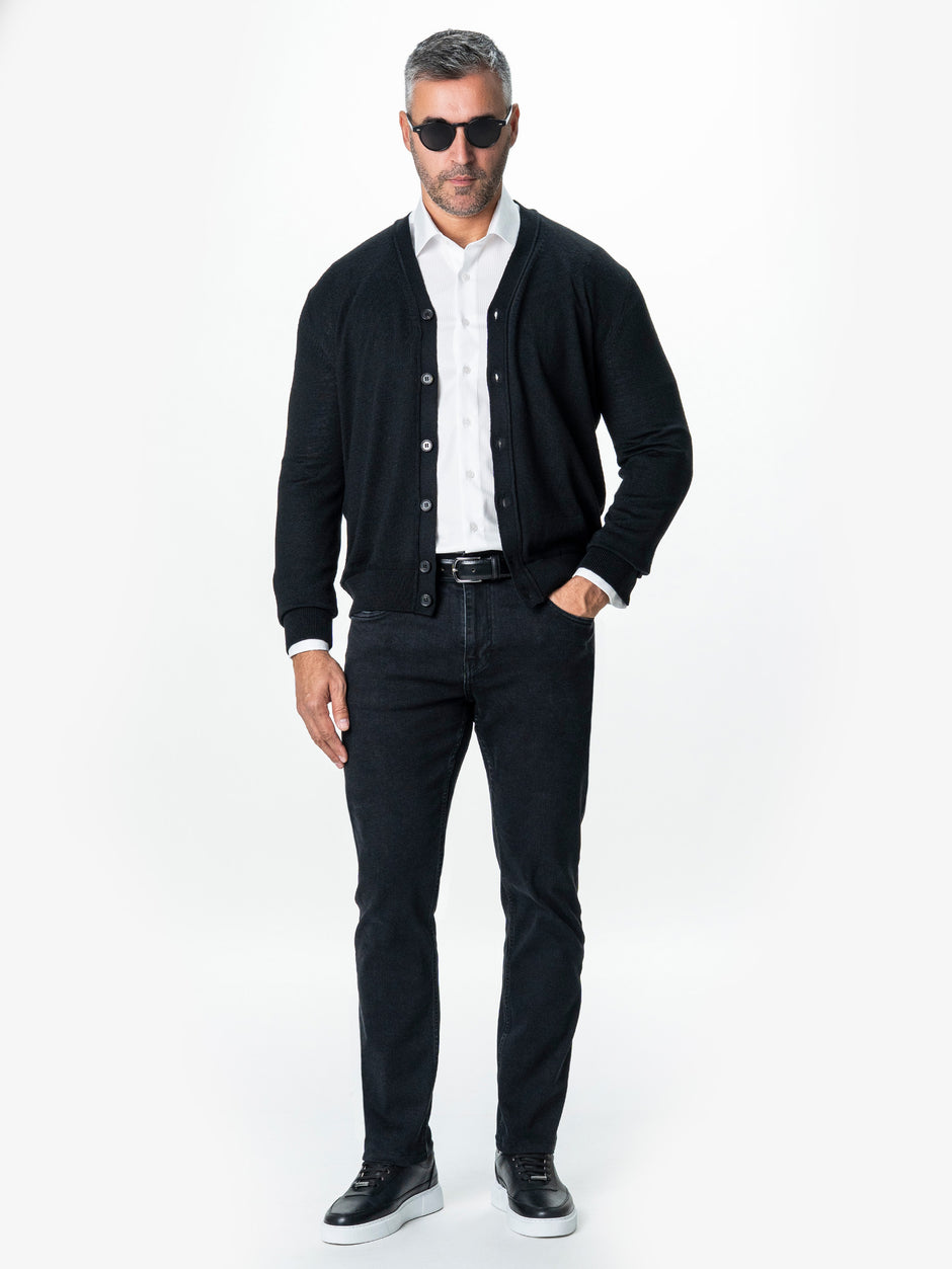 Pulover Negru Barbati Cu Nasturi Tip Cardigan BMan0038 (4)