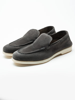Mocasini Barbati City Loafers Gri Antracit Piele Intoarsa Naturala BMan197