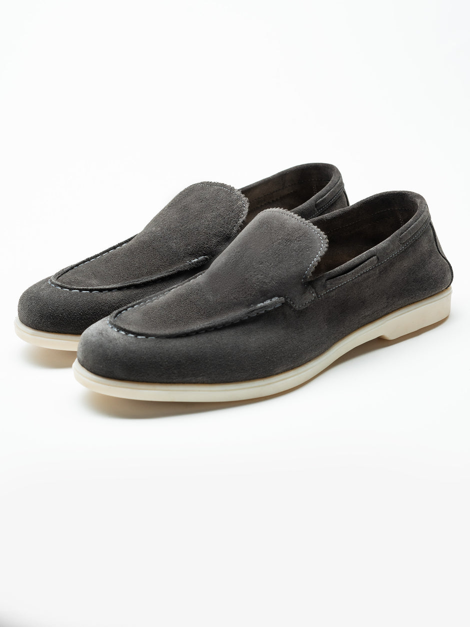 Mocasini Barbati City Loafers Gri Antracit Piele Intoarsa Naturala BMan197 (2)
