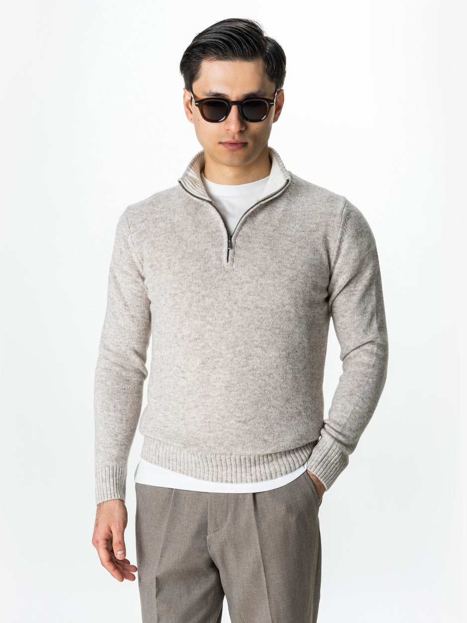 Pulover Crem Barbati 100% Lana Lambswool Cu Fermoar BMan0027 (6)