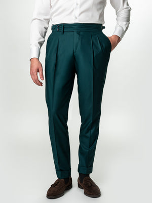 Pantaloni Cu Pense Barbati Albastru Petrol Gurkha Din Stofa Sarto BMan702