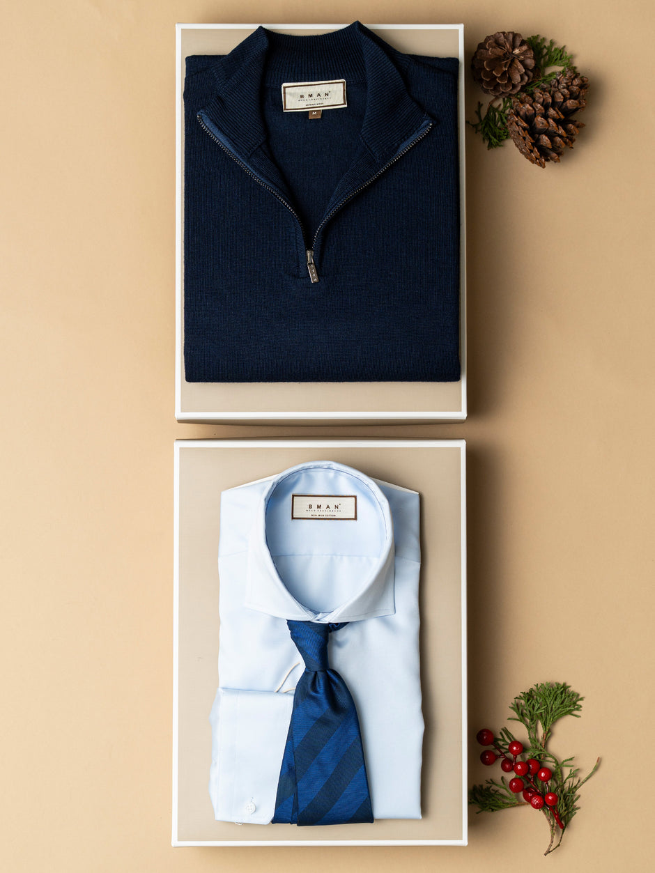 Pachet Cadou Barbati Camasa Bumbac Si Pulover Cu Fermoar Bman0071 (2)